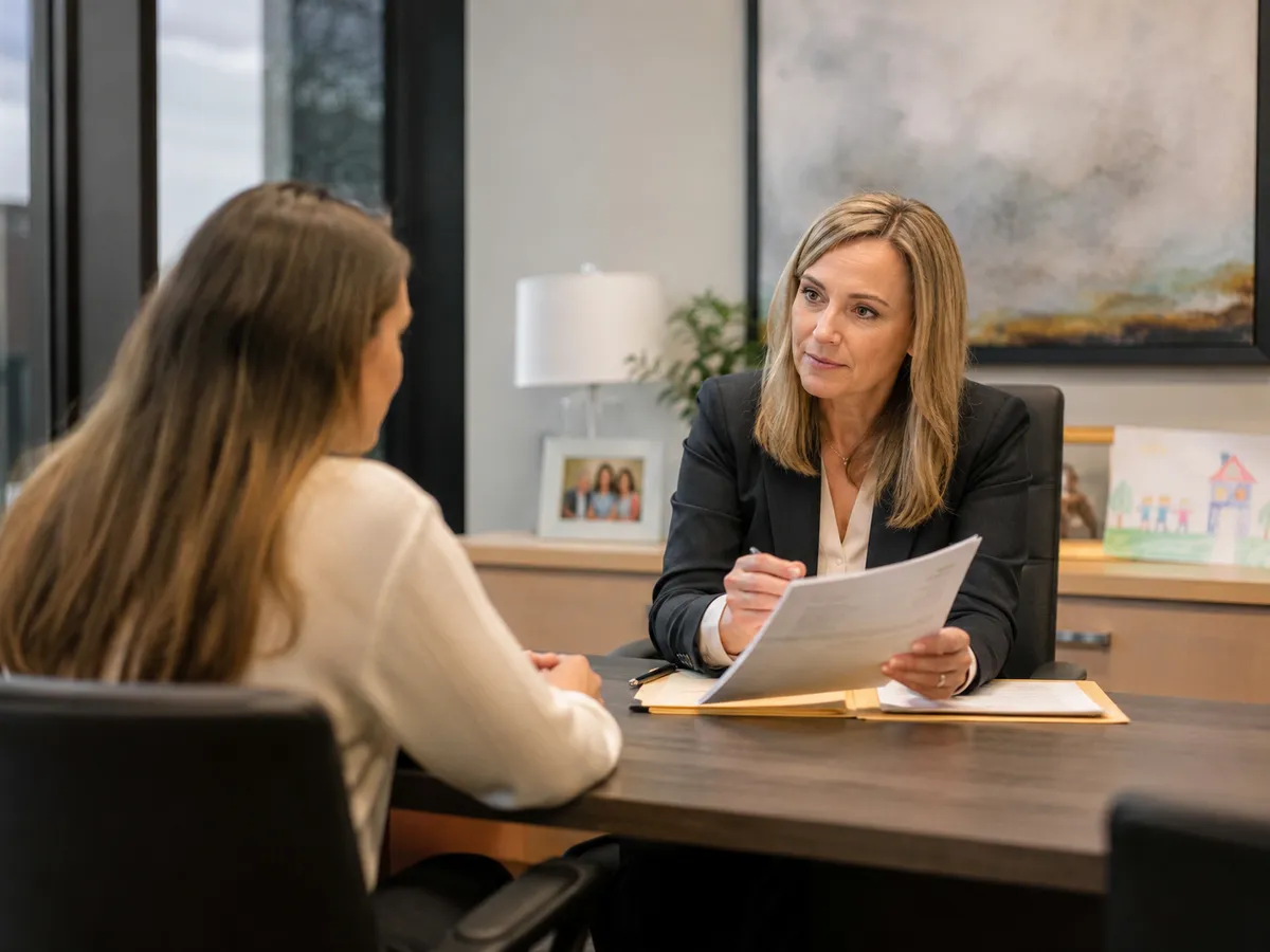 An attorney discussing a custody arrangement with a parent