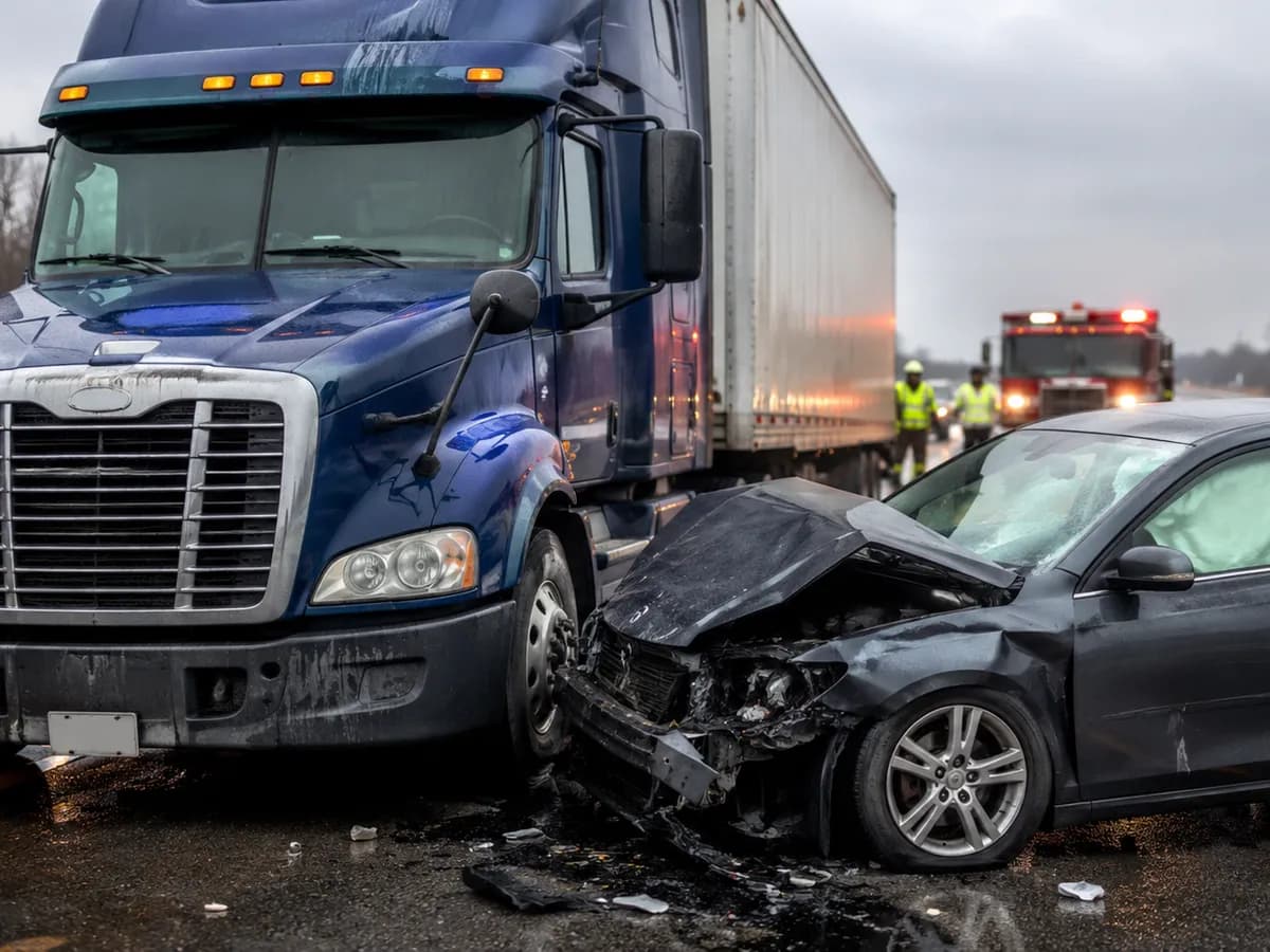 The scene of a collision involving a tractor trailer